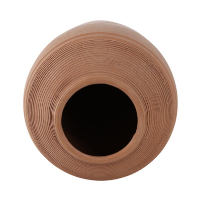 16x9" Terracotta Ribbed Floor Vase, Natural - Al Rugaib Furniture