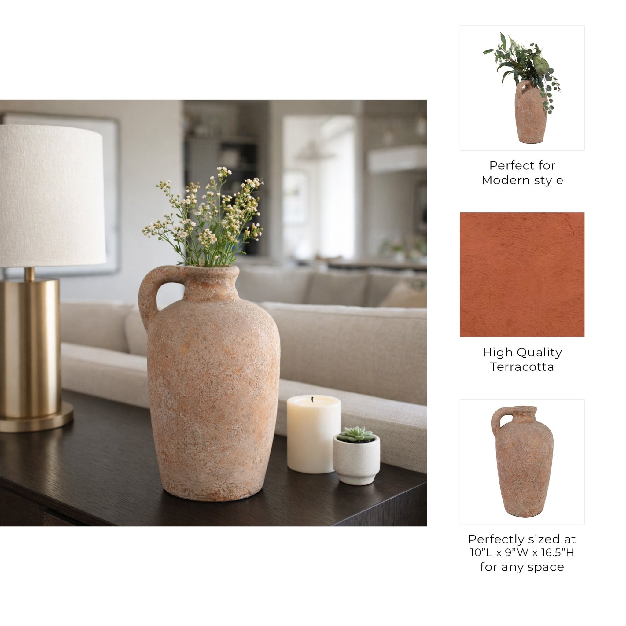 16x9" Terracotta Textured Jug Vase, Gold Vases and Jars| Sagebrook Home