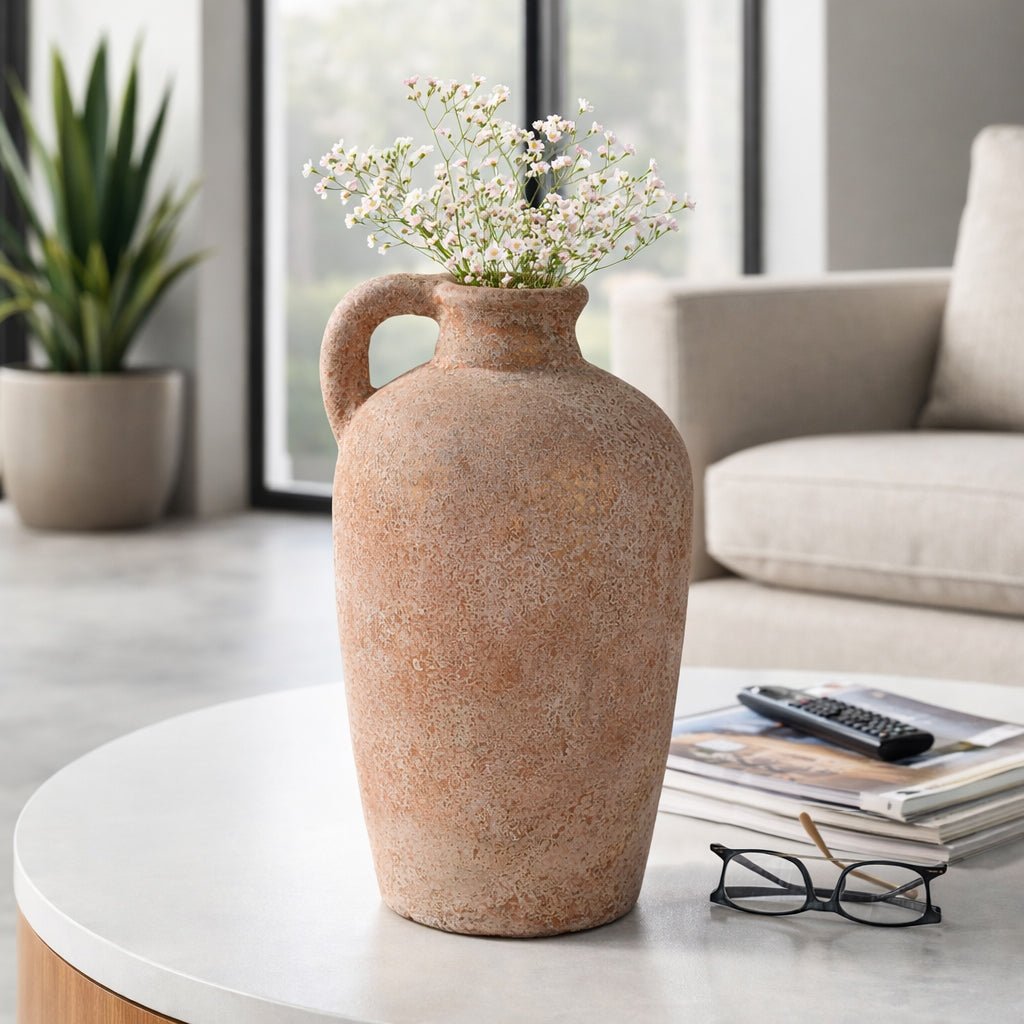 16x9" Terracotta Textured Jug Vase, Gold Vases and Jars| Sagebrook Home