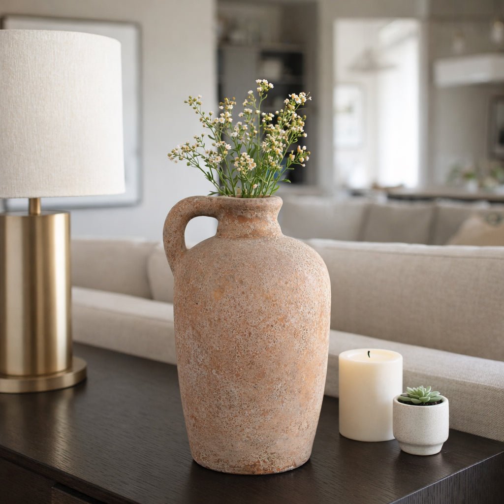 16x9" Terracotta Textured Jug Vase, Gold Vases and Jars| Sagebrook Home