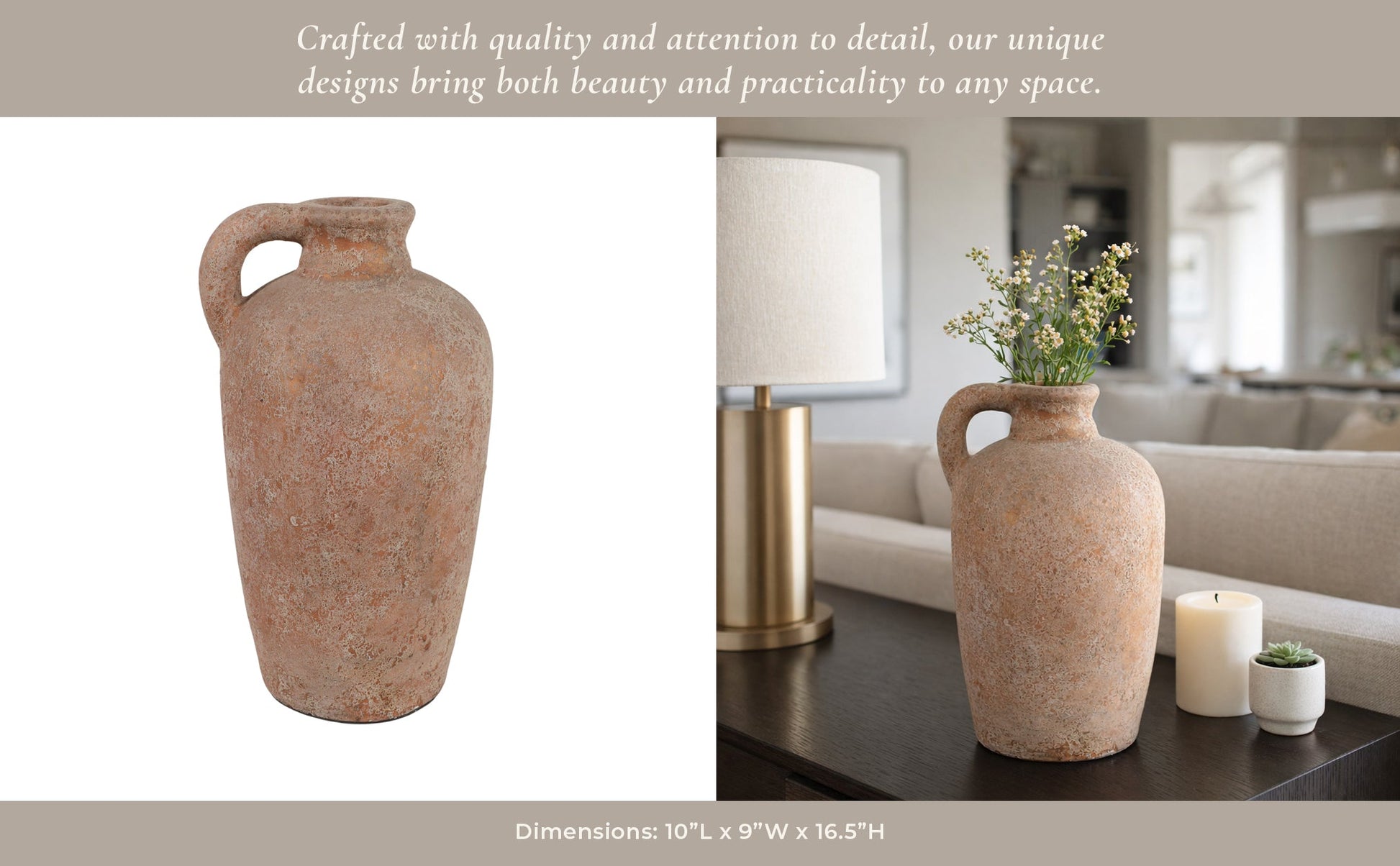 16x9" Terracotta Textured Jug Vase, Gold Vases and Jars| Sagebrook Home