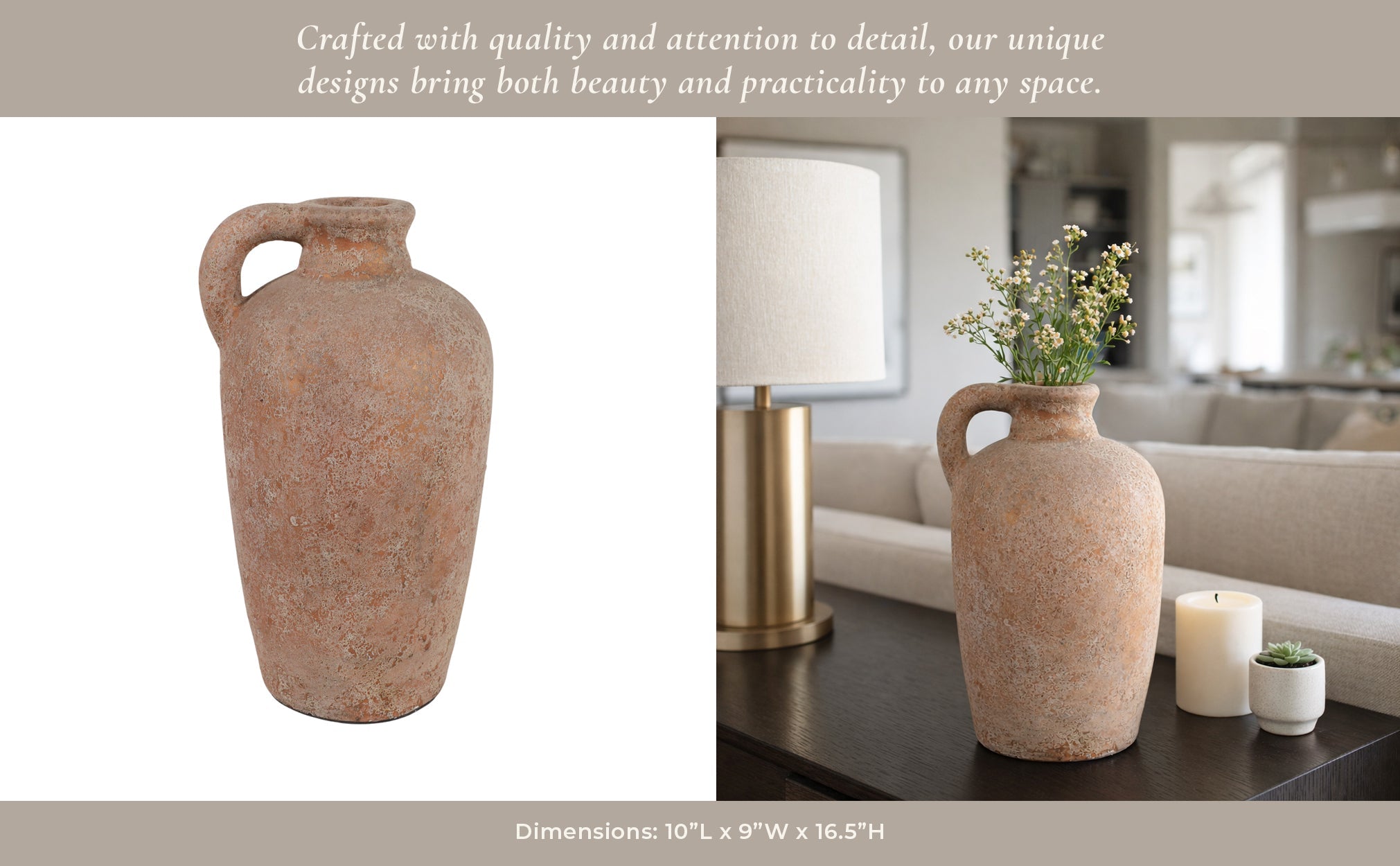 16x9" Terracotta Textured Jug Vase, Gold Vases and Jars| Sagebrook Home