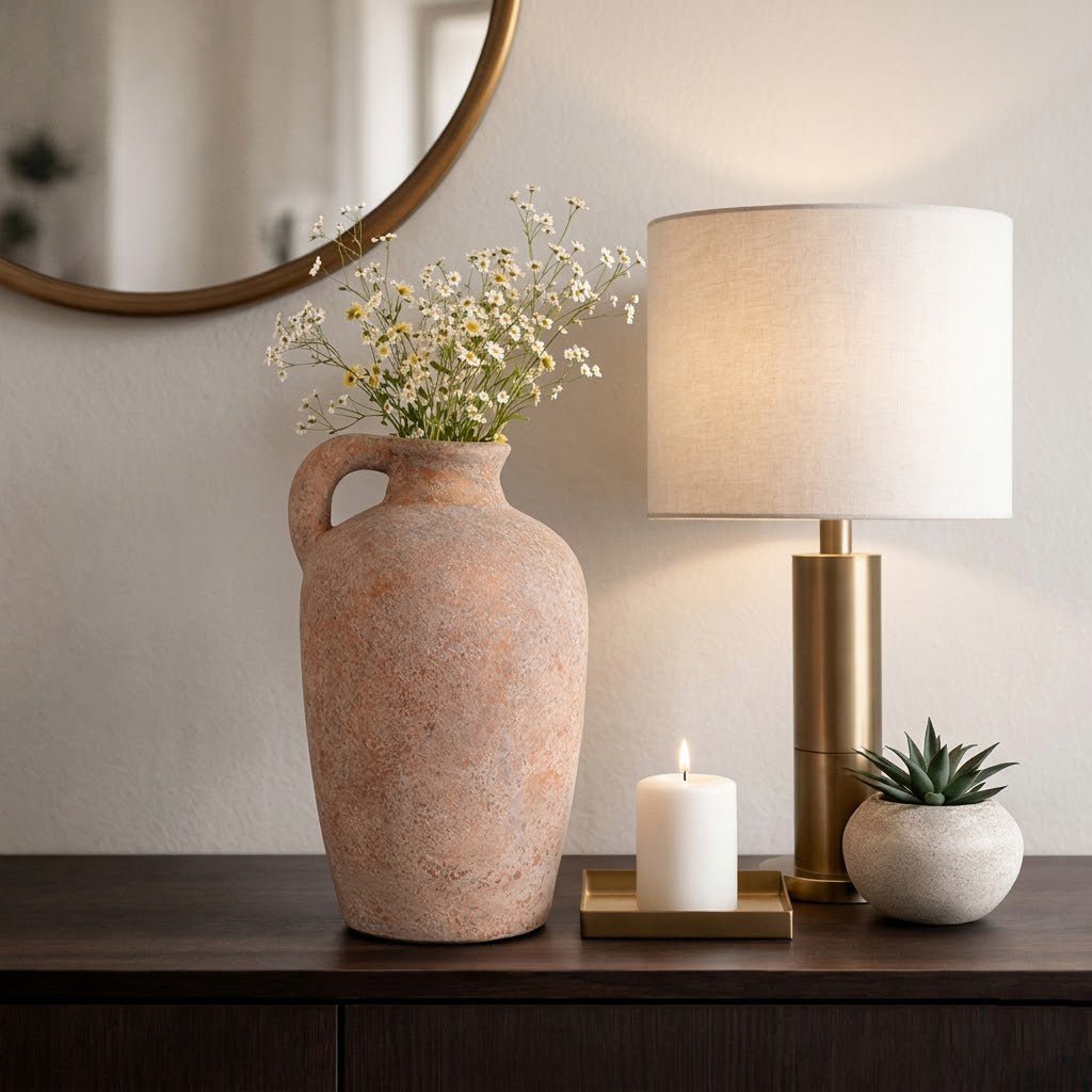 16x9" Terracotta Textured Jug Vase, Gold Vases and Jars| Sagebrook Home