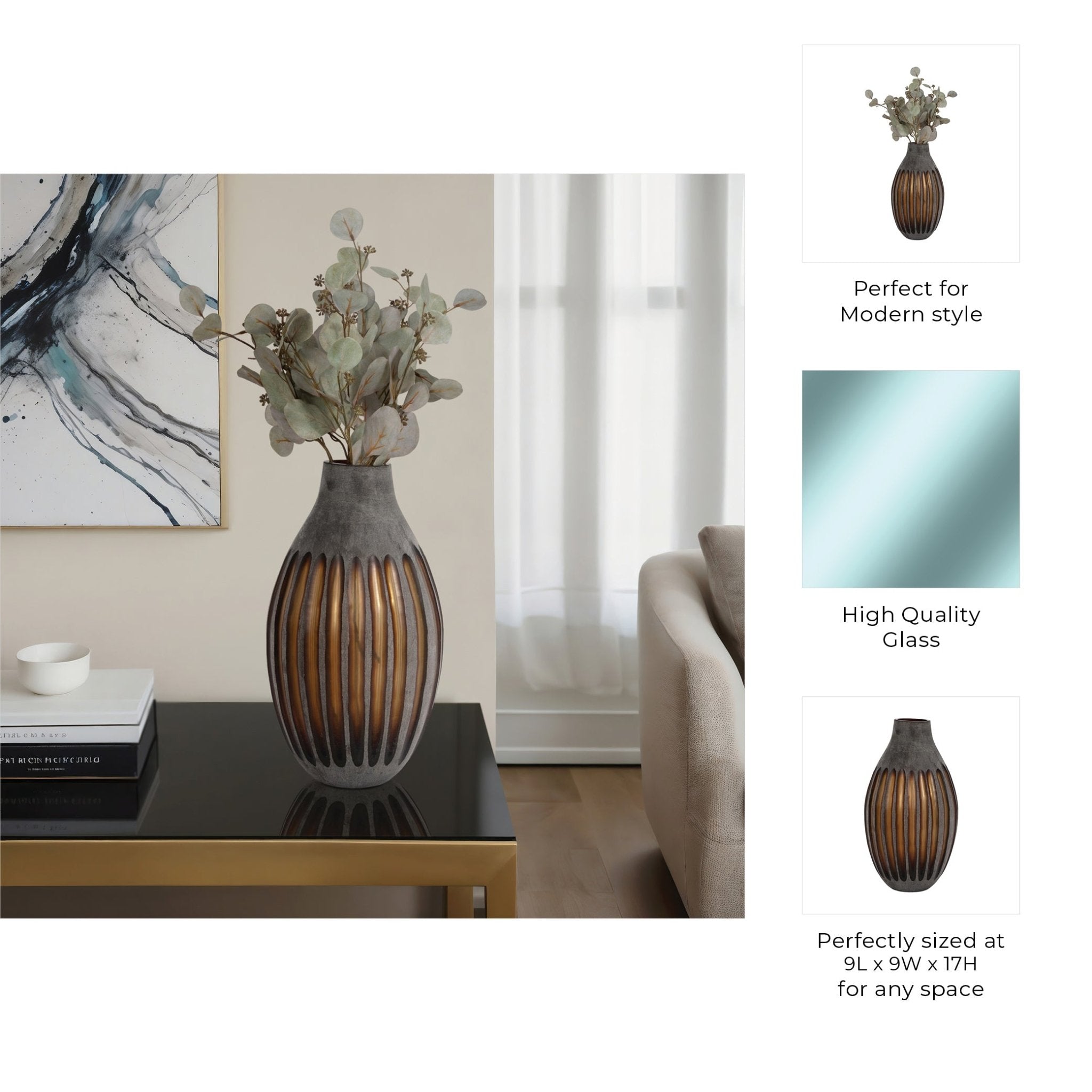 17" ABBOT LARGE GREEN/GREY GLASS VASE Vases and Jars| Sagebrook Home