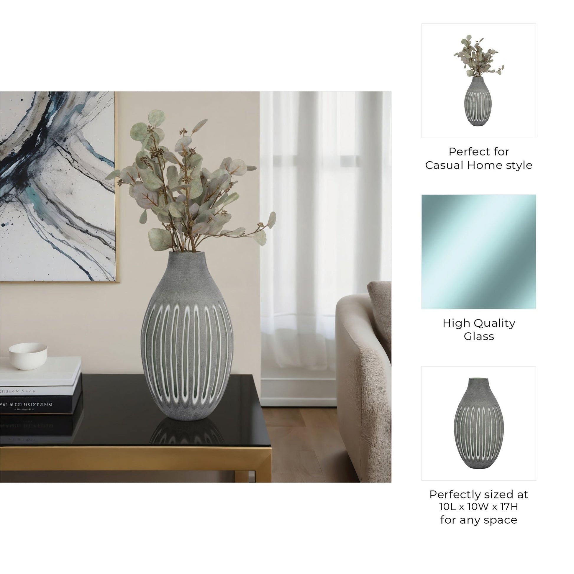 17" ABBOT LARGE GREEN/GREY GLASS VASE Vases and Jars| Sagebrook Home