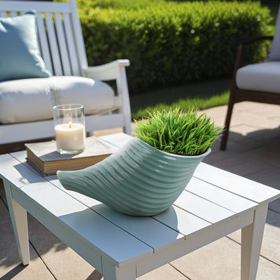 17" Seaside Blue Cer Shell Planter - Al Rugaib Furniture