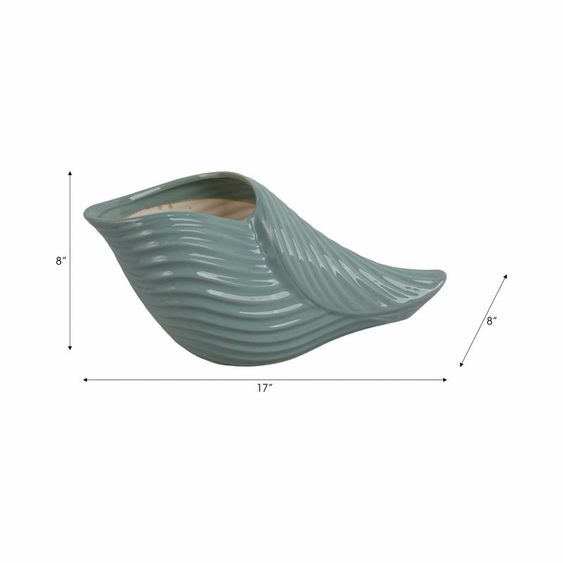 17" Seaside Blue Cer Shell Planter - Al Rugaib Furniture