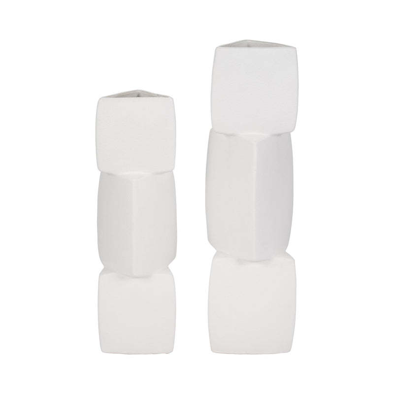 17" Stacked Triangle Rough Vase,ivory - Al Rugaib Furniture