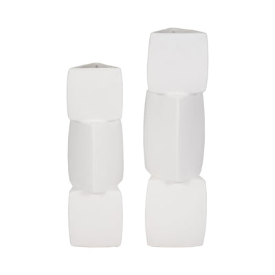 17" Stacked Triangle Rough Vase,ivory - Al Rugaib Furniture
