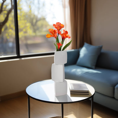 17" Stacked Triangle Rough Vase,ivory - Al Rugaib Furniture