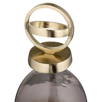 GLASS,22,BOTTLE W/SPHERE LID,WHITE/GOLD