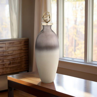 GLASS,22,BOTTLE W/SPHERE LID,WHITE/GOLD