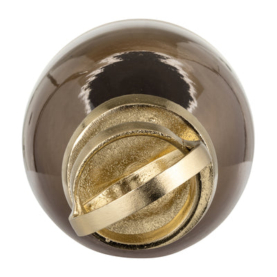 GLASS,22,BOTTLE W/SPHERE LID,WHITE/GOLD