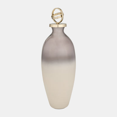 GLASS,22,BOTTLE W/SPHERE LID,WHITE/GOLD