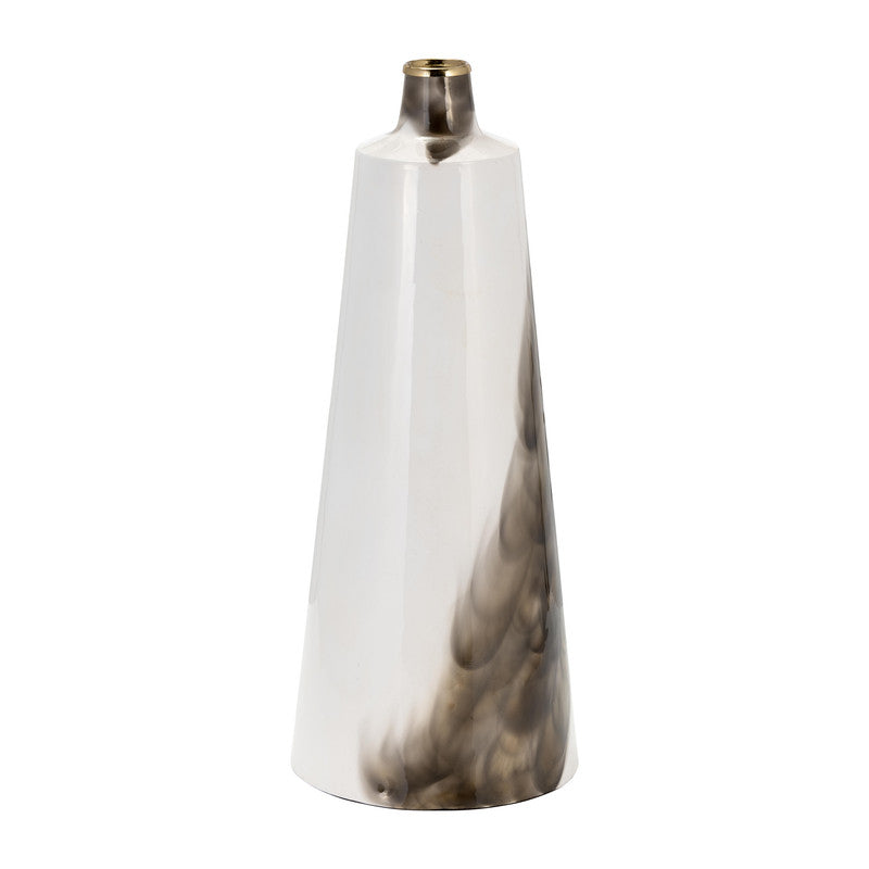METAL, 18"H VASE WITH RING LID, WHITE/GOLD