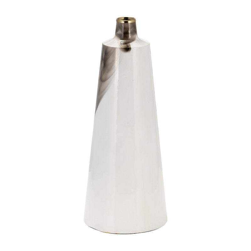 METAL, 18"H VASE WITH RING LID, WHITE/GOLD