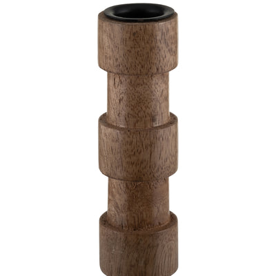 WOOD, 15"H TEXTURED TAPER CANDLE HOLDER, BROWN