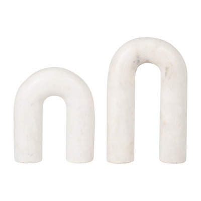 MARBLE, 6 ROUNDED HORSESHOE TABLE TOP DECO, WHITE