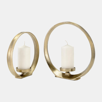 METAL,S/2 10/13"H, RING SHAPE CANDLE HOLDER,GOLD