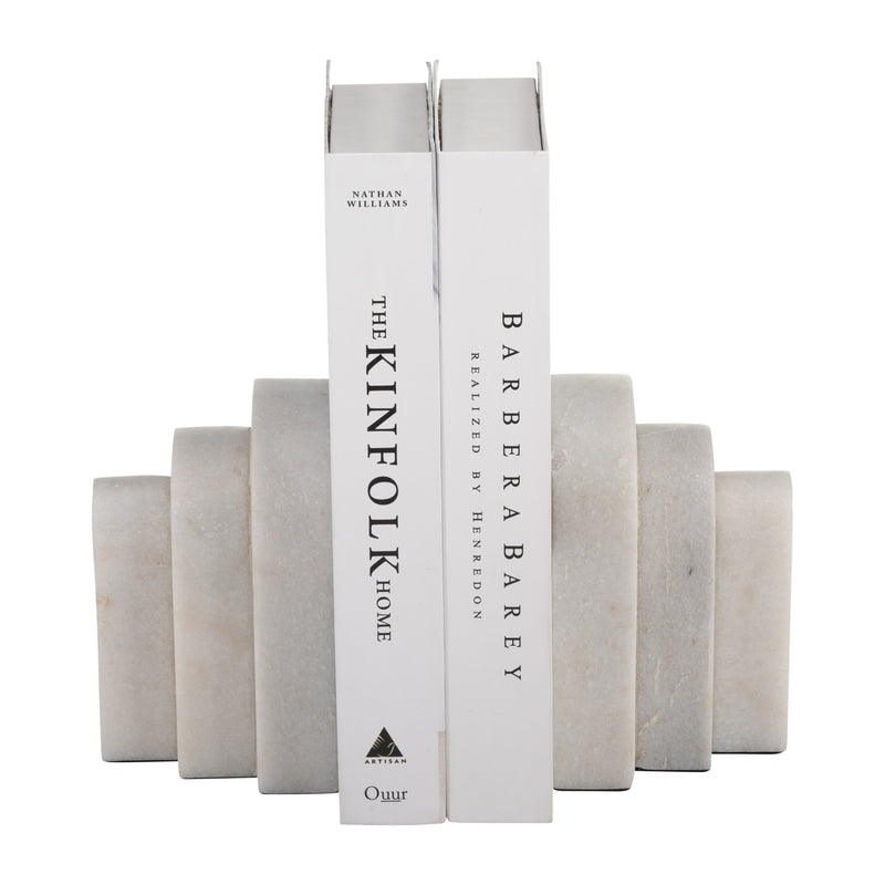 MARBLE, S/2 6", LAYERED ARCHES BOOKENDS,WHITE