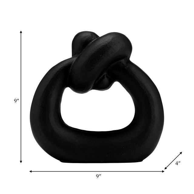 METAL,11H,BROAD KNOT RING SCULPTURE,BLACK