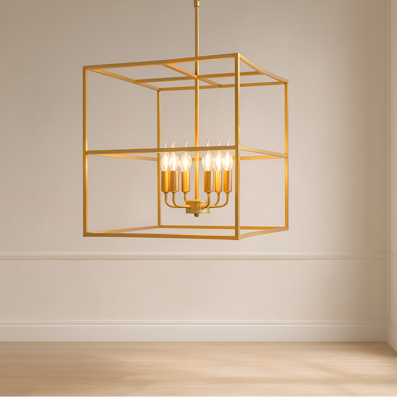 METAL 6 LIGHT CAGE CHANDELIER GOLD