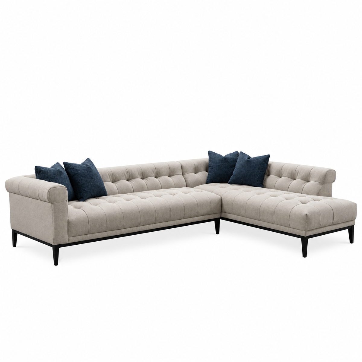Agate Beige and Navy Cushion Sectional Raf