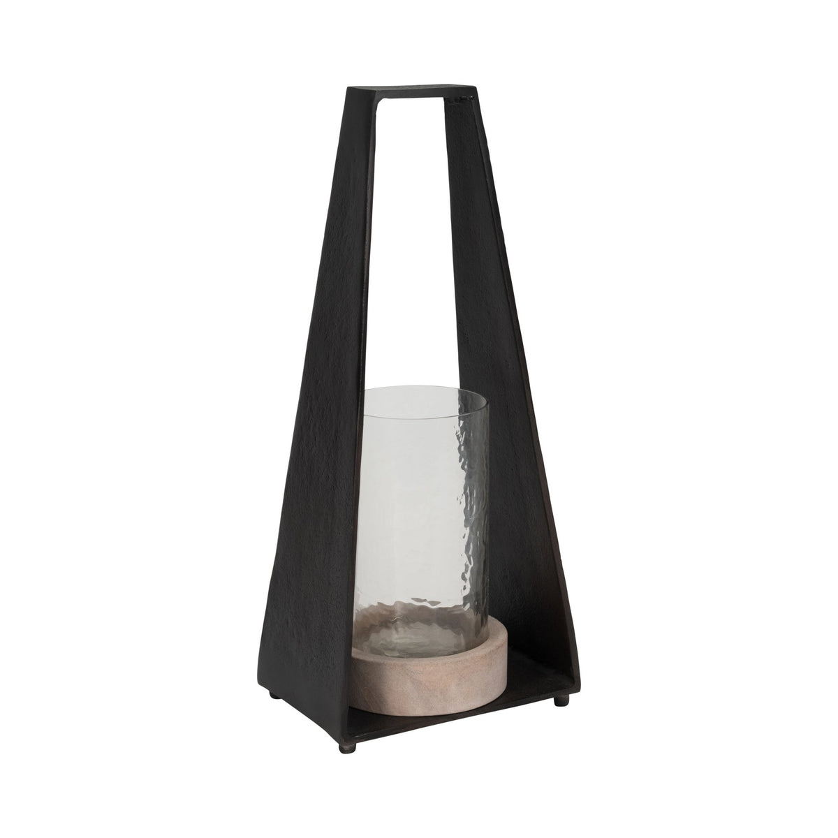 17"MAVERICK SMALL METAL & SANDSTONE HURRICANE, BLA Candle Holders| Sagebrook Home