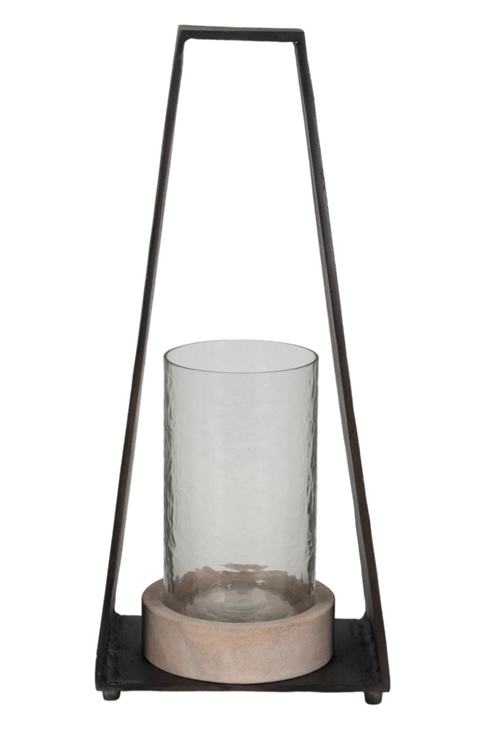 17"MAVERICK SMALL METAL & SANDSTONE HURRICANE, BLA Candle Holders| Sagebrook Home