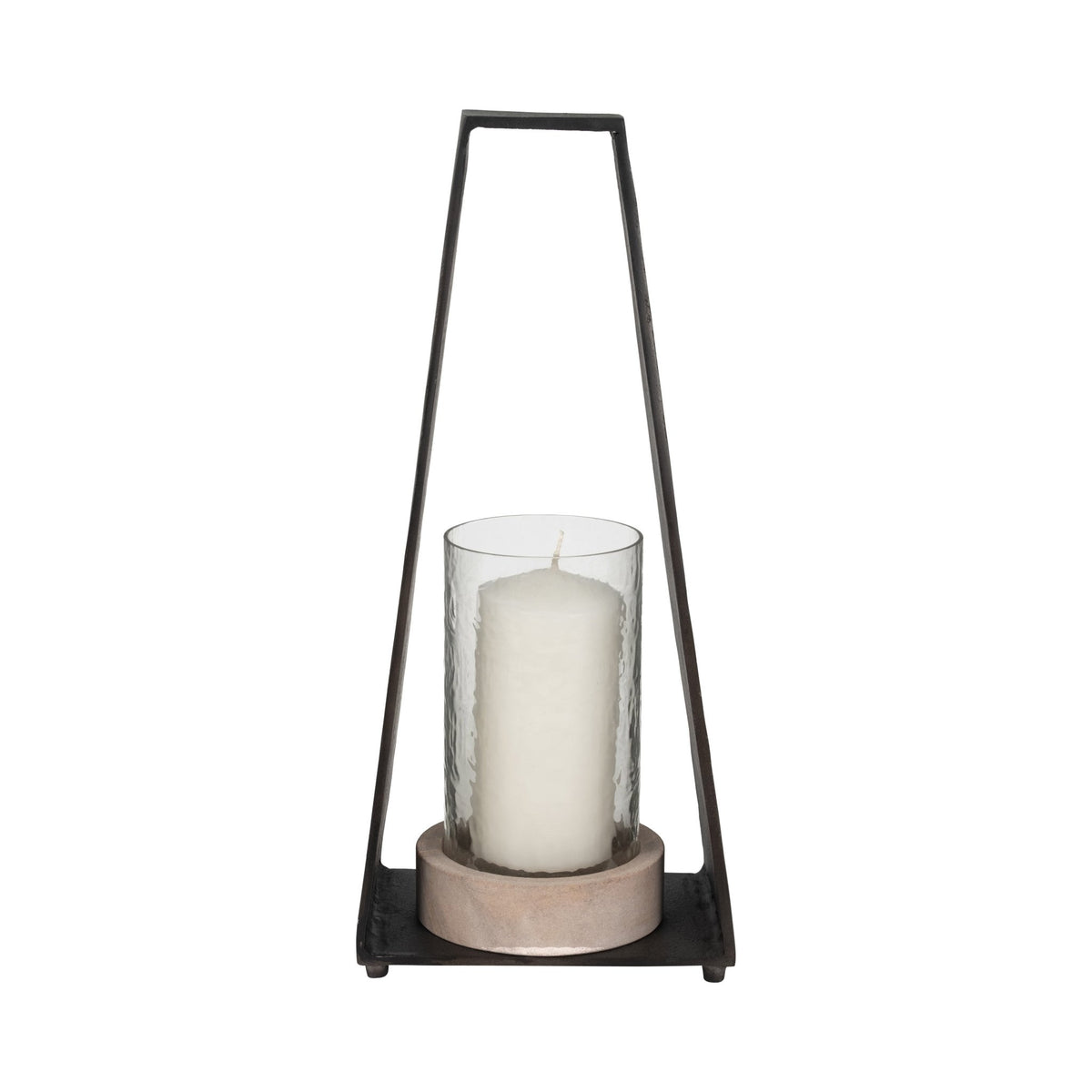 17"MAVERICK SMALL METAL & SANDSTONE HURRICANE, BLA Candle Holders| Sagebrook Home