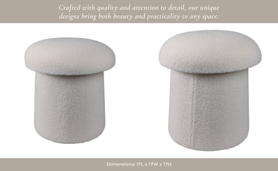 17x17" Mushroom Boucle Ottoman, Ivory - Al Rugaib Furniture