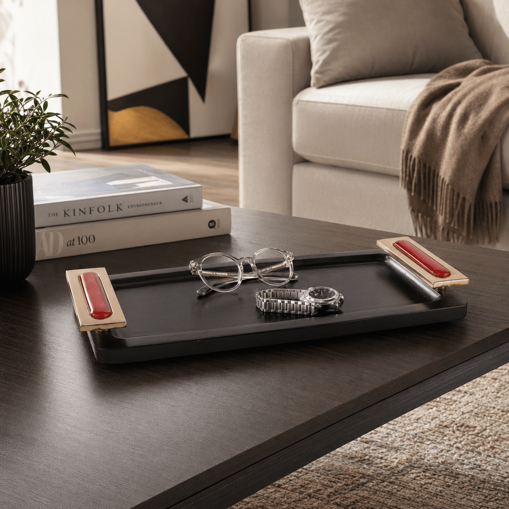 17x8" Chauncey Black And Red Tray Tray| Sagebrook Home