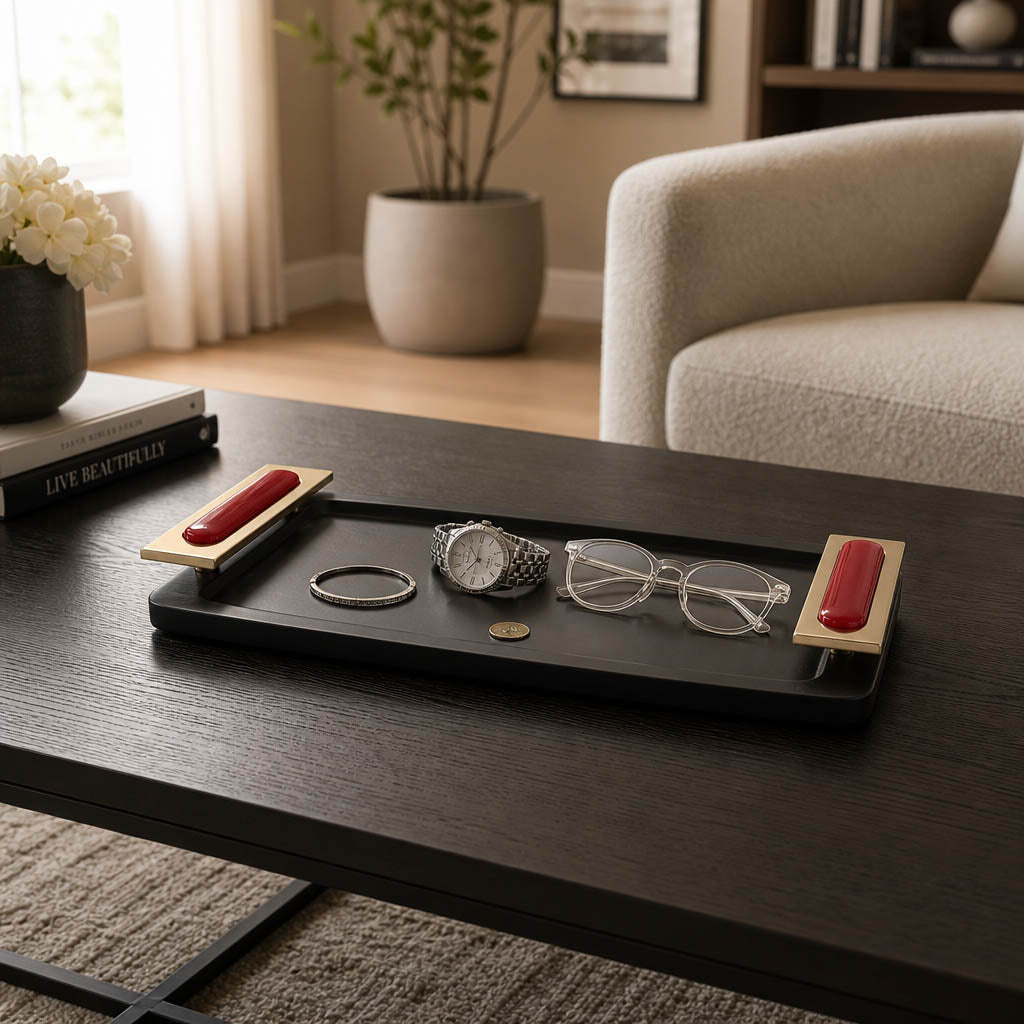 17x8" Chauncey Black And Red Tray Tray| Sagebrook Home