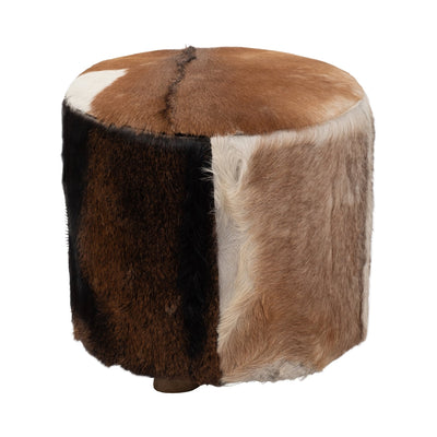 18" Cowhide Ottoman, Multi - Al Rugaib Furniture