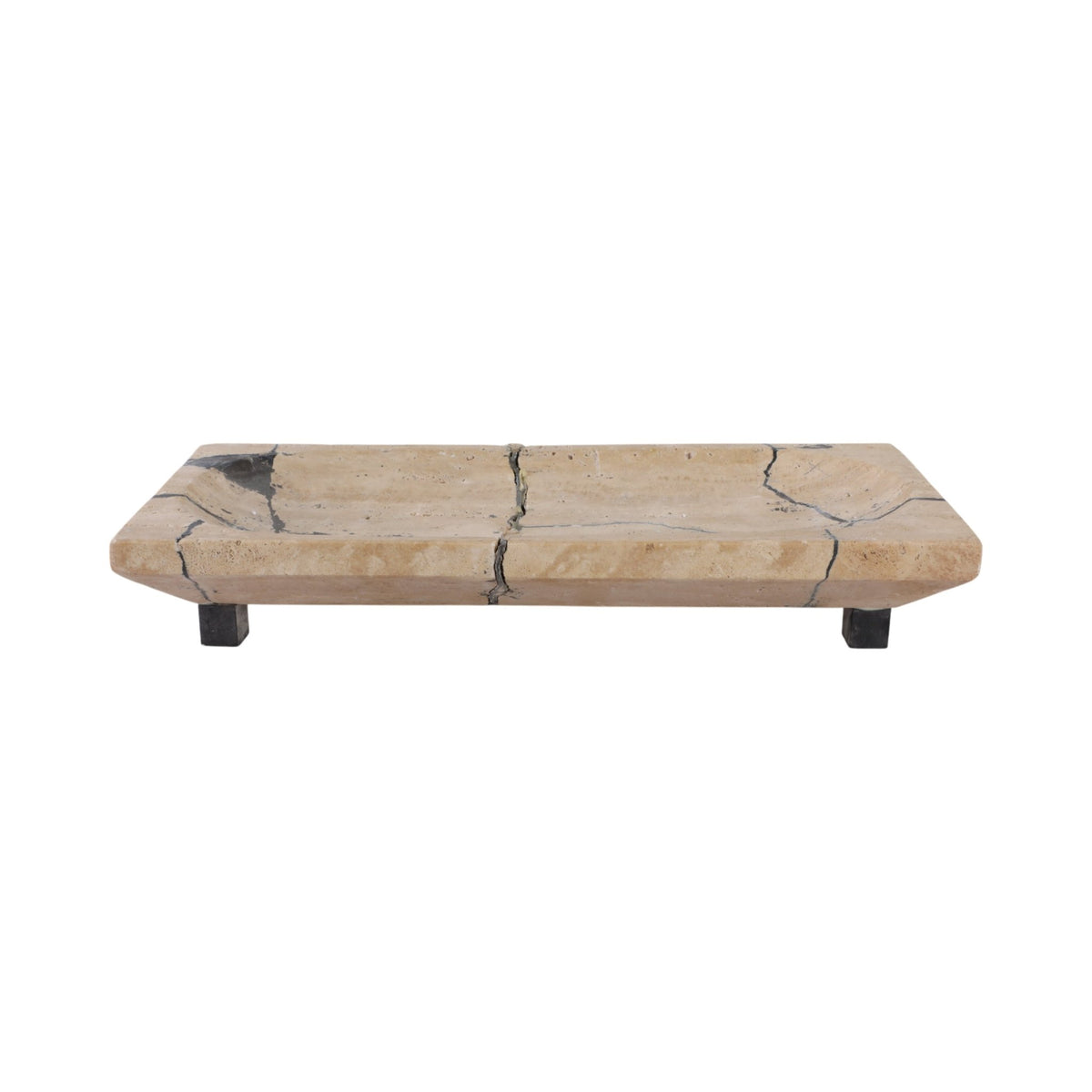 18" Gorda Crackle Travertine Tray Table Decors| Sagebrook Home