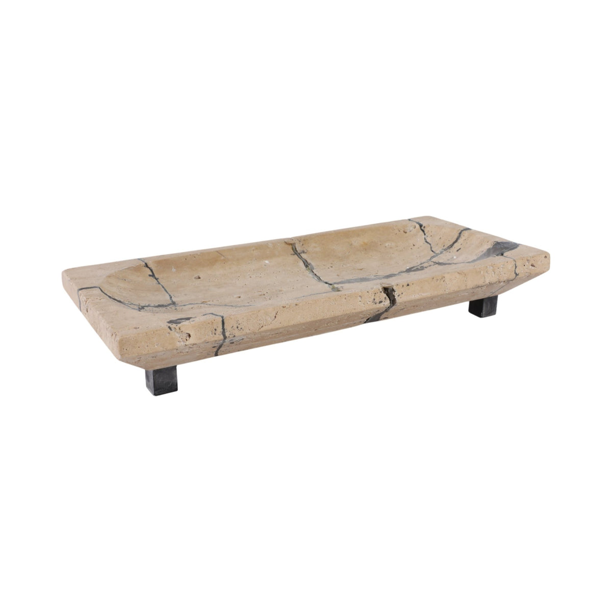 18" Gorda Crackle Travertine Tray Table Decors| Sagebrook Home