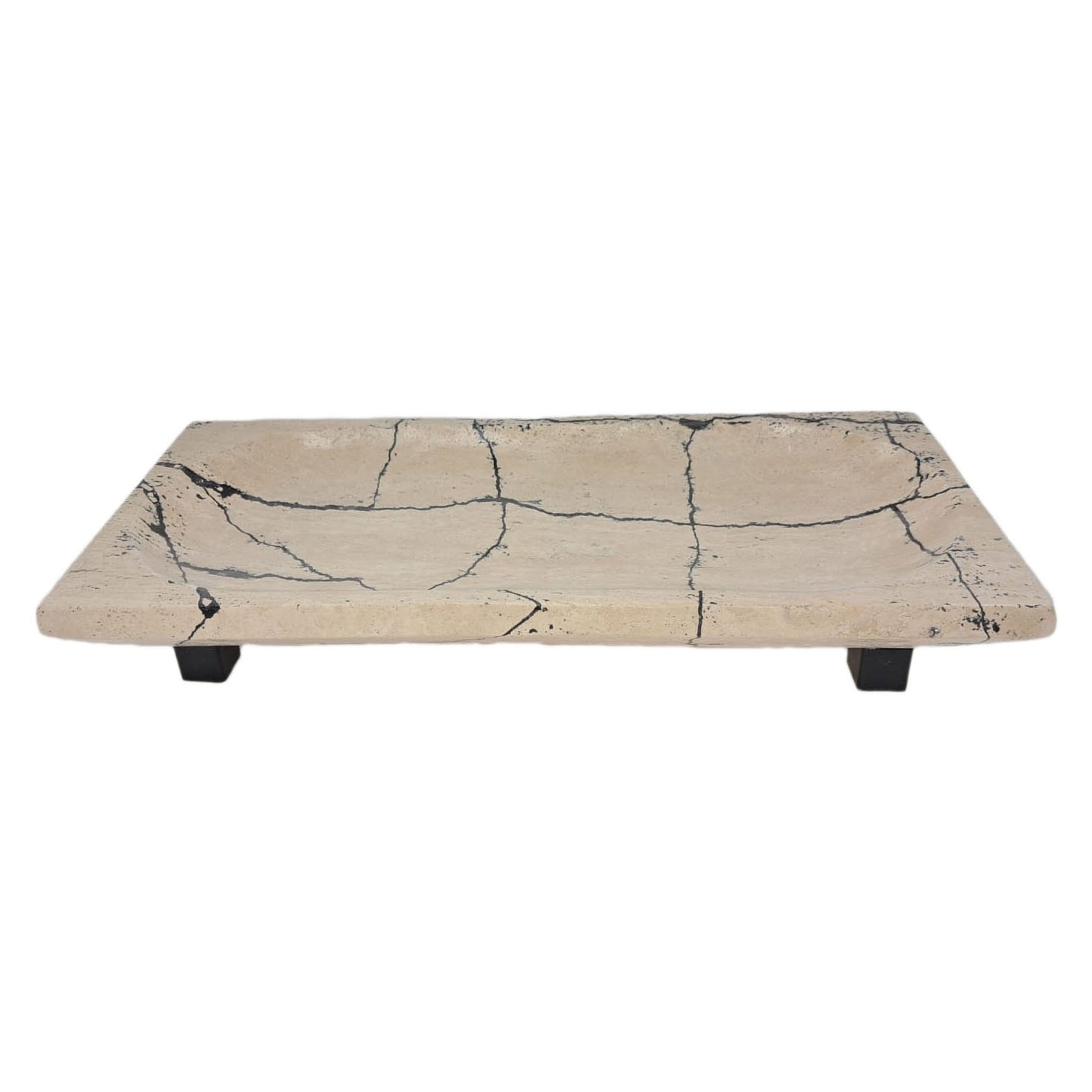 18" Gorda Crackle Travertine Tray Table Decors| Sagebrook Home
