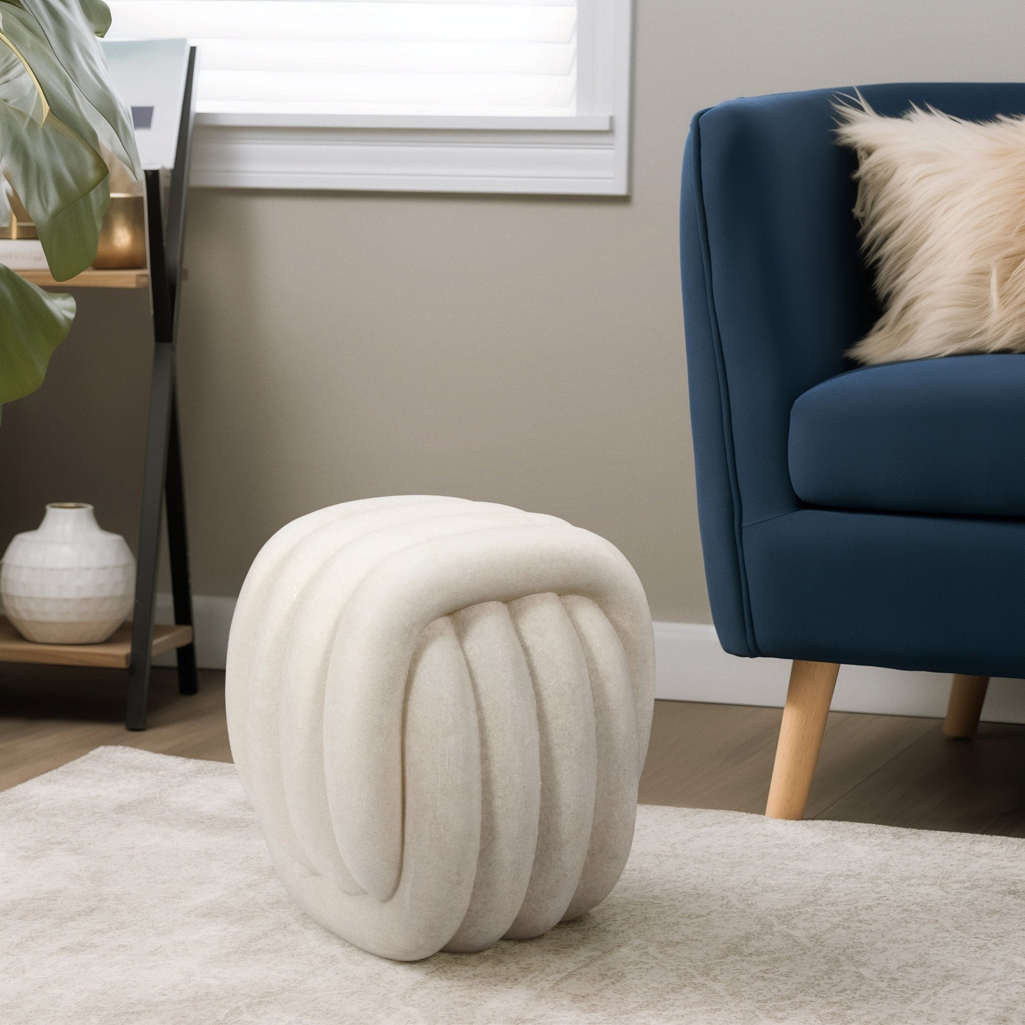 18" HUZZAH QUARTZ RESIN STOOL, WHITE Stools| Sagebrook Home