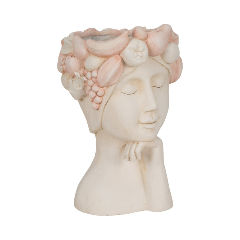 18" Lady With Flower Crown Planter, White/pink - Al Rugaib Furniture