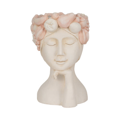 18" Lady With Flower Crown Planter, White/pink - Al Rugaib Furniture