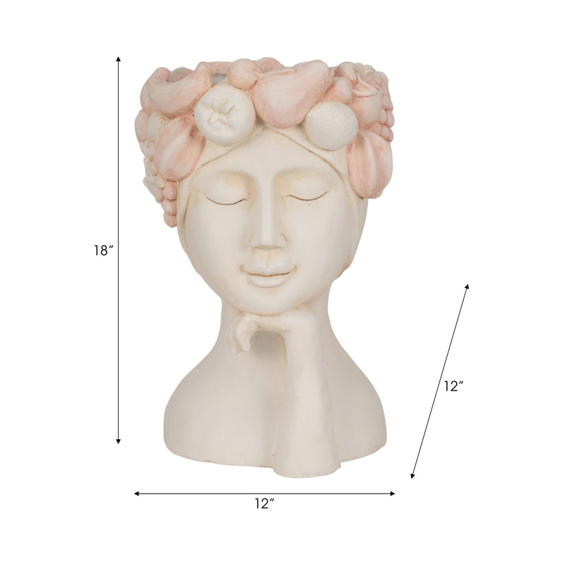 18" Lady With Flower Crown Planter, White/pink - Al Rugaib Furniture