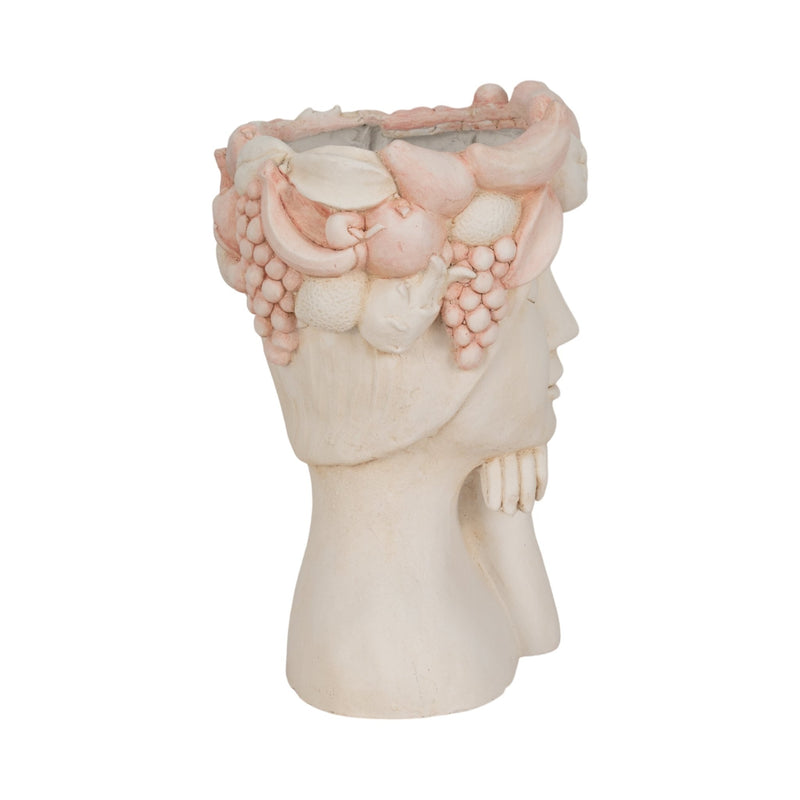 18" Lady With Flower Crown Planter, White/pink - Al Rugaib Furniture