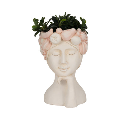 18" Lady With Flower Crown Planter, White/pink - Al Rugaib Furniture