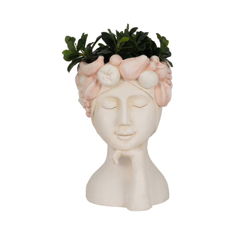 18" Lady With Flower Crown Planter, White/pink - Al Rugaib Furniture