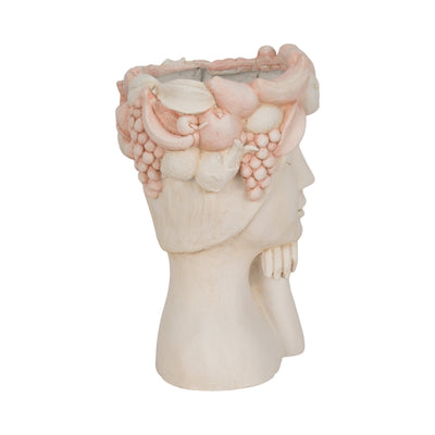 18" Lady With Flower Crown Planter, White/pink - Al Rugaib Furniture