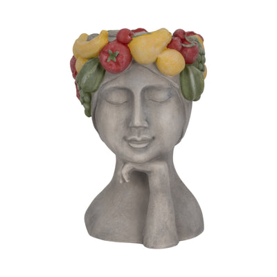 18" Lady With Fruit Planter, Grey/multi - Al Rugaib Furniture