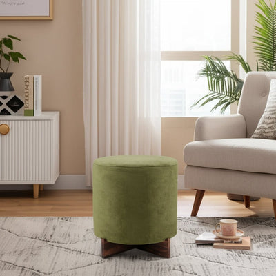 18" Modern Velvet Ottoman With Wood Base, Green - Al Rugaib Furniture