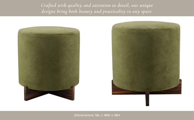 18" Modern Velvet Ottoman With Wood Base, Green - Al Rugaib Furniture