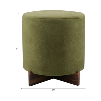 18" Modern Velvet Ottoman With Wood Base, Green - Al Rugaib Furniture