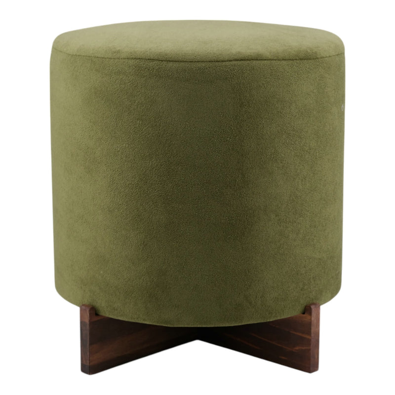 18" Modern Velvet Ottoman With Wood Base, Green - Al Rugaib Furniture